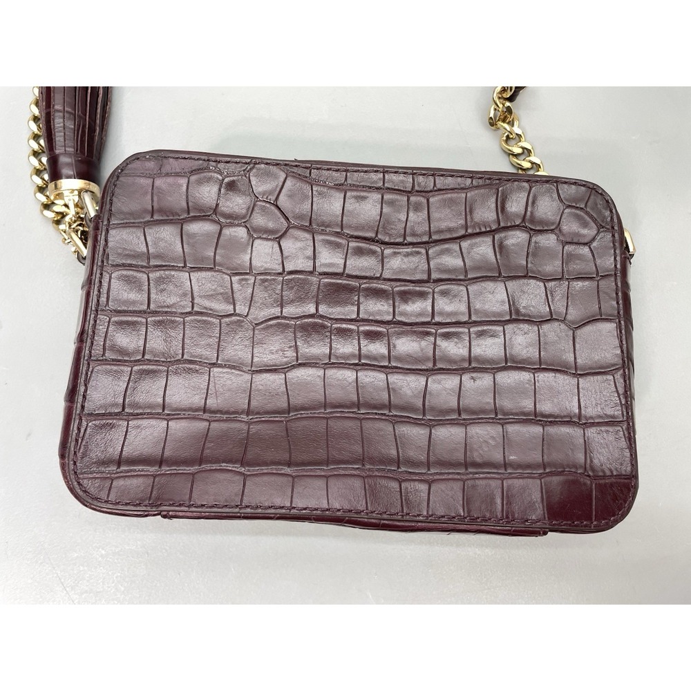 Michael Kors Ginny Medium Crocodile Embossed Leather Crossbody Bag Purse Purple - Picture 3 of 13